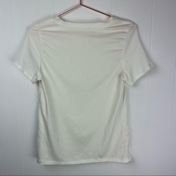 t. la Short Sleeve Ivory Cream Lace Trim Top - Picture 6 of 7
